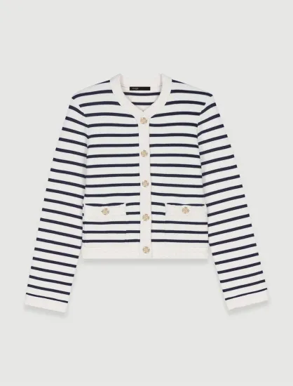 Áo cardigan dệt kim kẻ ngang T2 Xanh đen / Ecru
