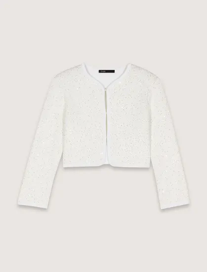Áo cardigan len dệt sequin dáng ngắn croptop T0 Trắng
