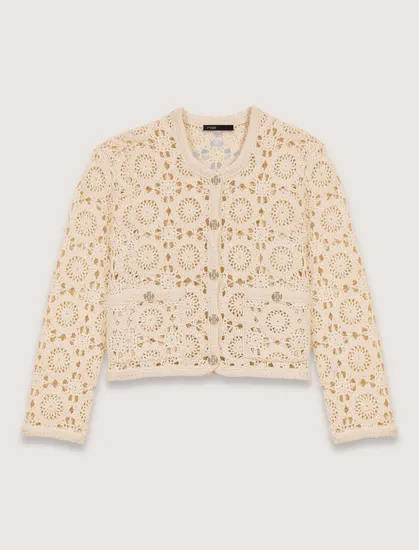 Áo cardigan móc crochet ren dáng ngắn T0 Trắng ngà