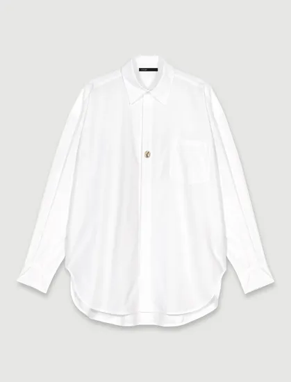Áo sơ mi oversized poplin form rộng T2 Trắng