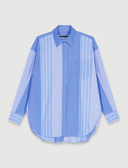Áo sơ mi họa tiết patchwork kẻ sọc T0 Xanh da trời