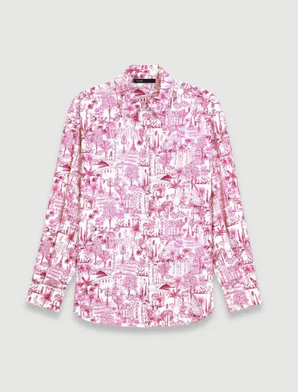 Áo sơ mi oversized cotton họa tiết Toile de Jouy T1 Hồng