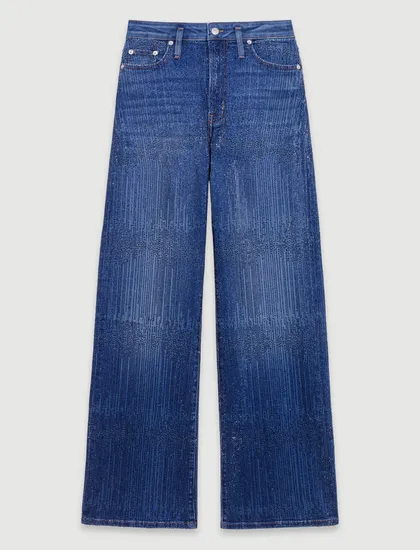 Quần jeans ống rộng đính đá lấp lánh T34 Xanh dương