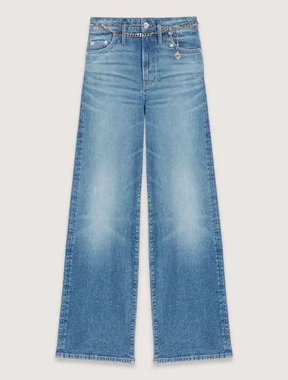 Quần jeans ống suông kèm dây xích T40