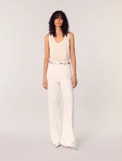 Quần jeans ống rộng đính đá T36 Trắng