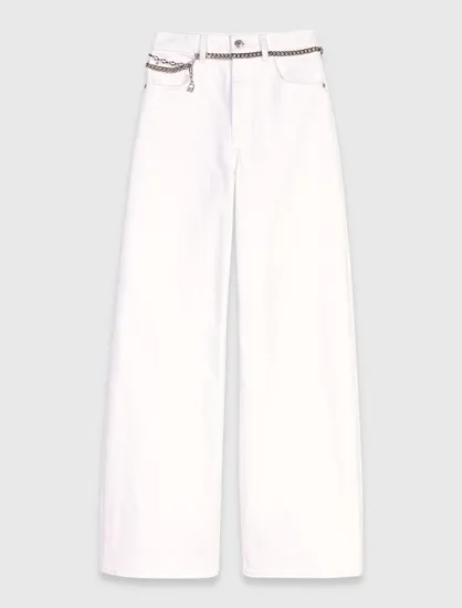 Quần jeans ống rộng kèm dây xích T34 Trắng