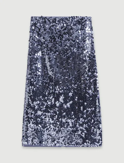 Chân váy dệt kim dài sequin T38 Xám