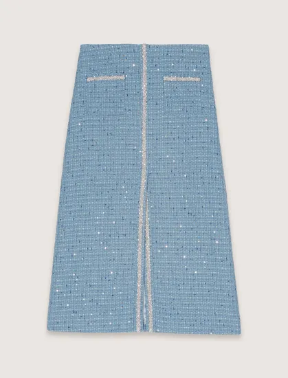 Chân váy tweed sequin xẻ trước T34 Xanh dương