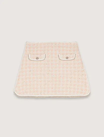 Chân váy dệt kim phối viền ngọc hiệu ứng vải tweed T34 Hồng