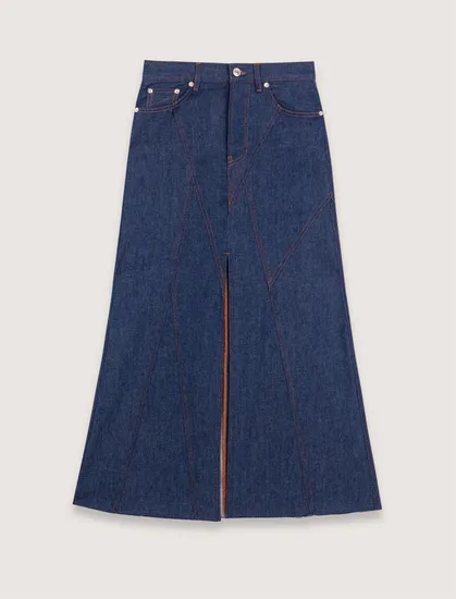 Chân váy dài jeans denim xẻ trước T34 Xanh đen