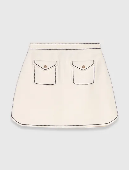 Chân váy dệt kim viền tương phản T34 Trắng ngà