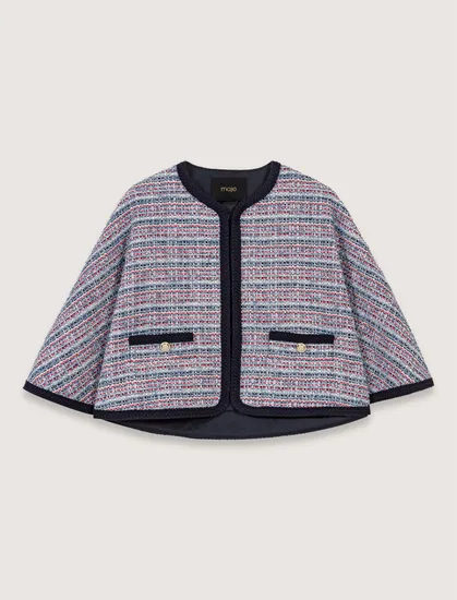 Áo khoác choàng cape tweed phối màu TU Nhiều màu