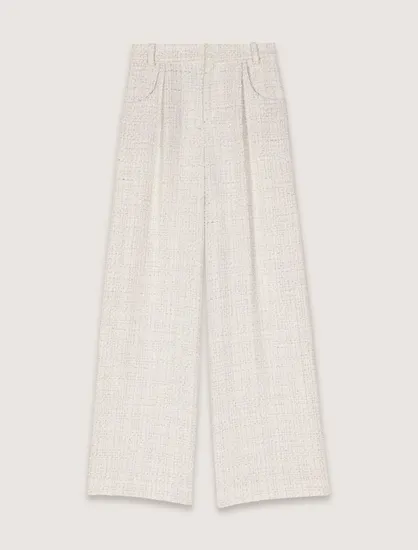 Quần vải tweed cạp cao ống rộng T36 Trắng ngà