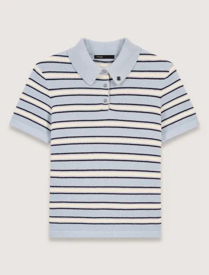 Áo polo dệt kim kẻ ngang pastel T2 Xanh dương