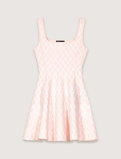 Đầm ngắn dệt kim jacquard cổ vuông T40 Hồng
