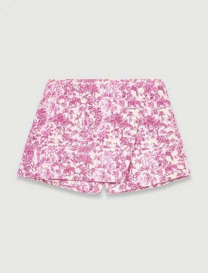 Quần short giả váy cotton họa tiết hoa Toile de Jouy  T36 Hồng