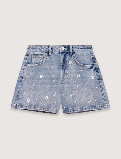 Quần short denim thêu cườm T34 Xanh dương