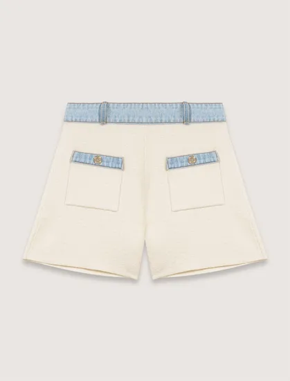 Quần short dệt kim phối viền denim T34 Trắng ngà