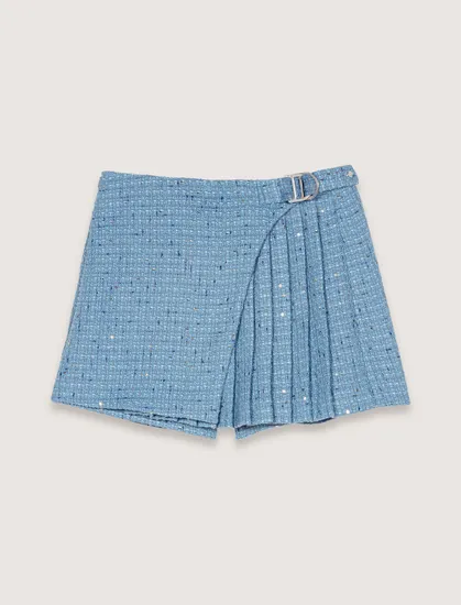 Quần short giả váy tweed xếp ly T38 Xanh dương