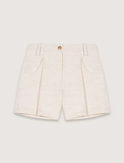 Quần short tweed lurex xếp ly T34 Trắng ngà