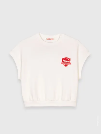 Áo nỉ crop thêu logo Hot Wheels T3 Trắng