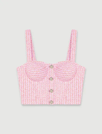 Áo hai dây tweed cúp ngực dáng croptop  T2 Hồng