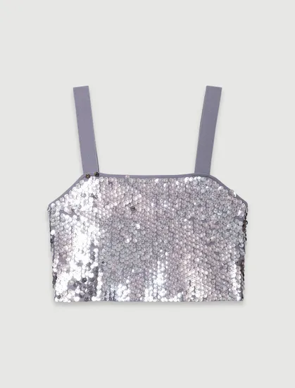 Áo hai dây croptop sequin lấp lánh T2 Xám