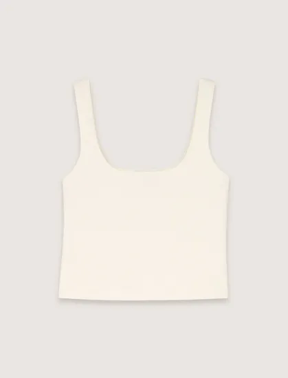 Áo hai dây dệt kim cổ vuông dáng ngắn croptop T1 Trắng ngà