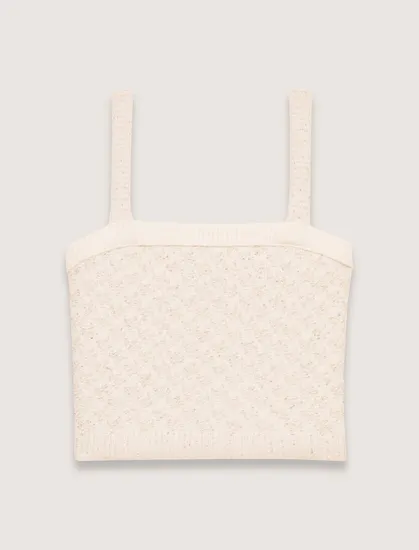 Áo hai dây dệt kim dáng croptop T0 Trắng ngà