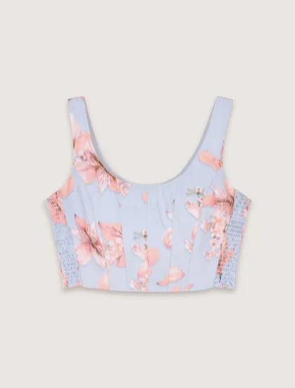 Áo hai dây croptop taffeta hoa eo chun T0 Cam