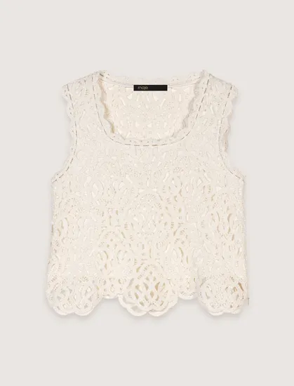 Áo croptop dệt kim không tay T1 Trắng ngà