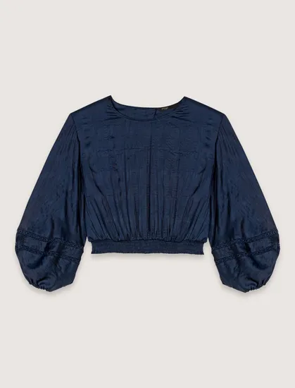 Áo satin cut-out lưng dáng ngắn croptop T1 Xanh đen