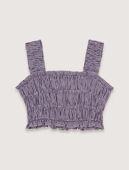 Áo hai dây croptop vải gingham chun xếp nếp T3 Nhiều màu