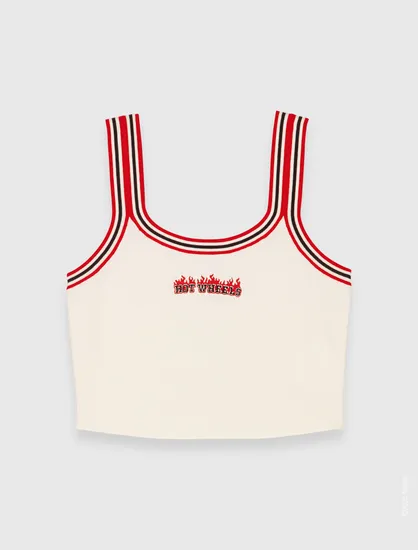 Áo crop top đan Hot Wheels T3 Trắng