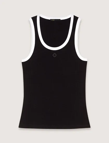 Áo tanktop dệt kim len gân phối viền T2 Đen
