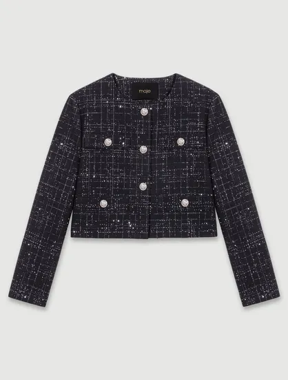 Áo dạ tweed dáng crop ngắn T38 Đen