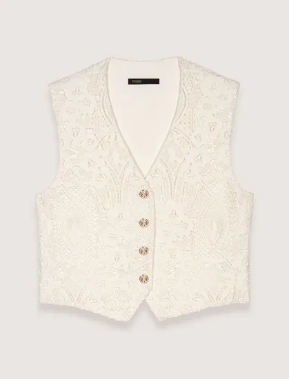 Áo khoác gile ren viền cổ vest T36 Trắng ngà