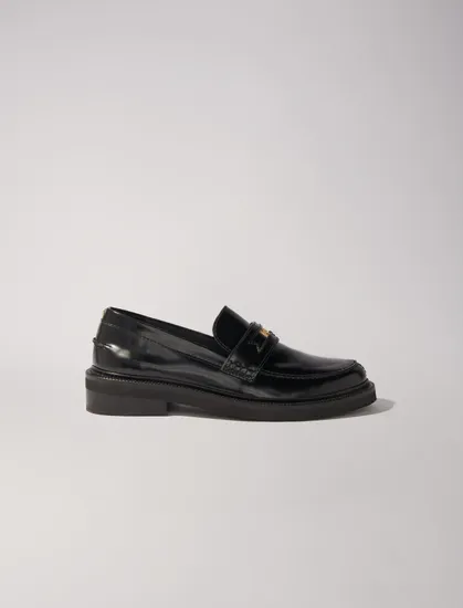 Giày loafer da bóng logo Maje P37 Đen