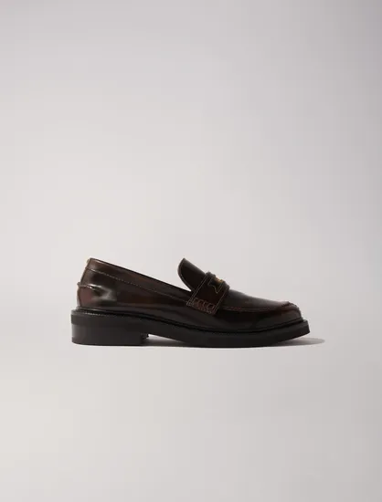 Giày loafer da mũi tròn đính logo P36 Nâu