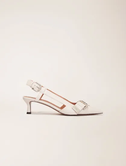 Giày slingback cao gót mũi nhọn quai cài P37 Trắng