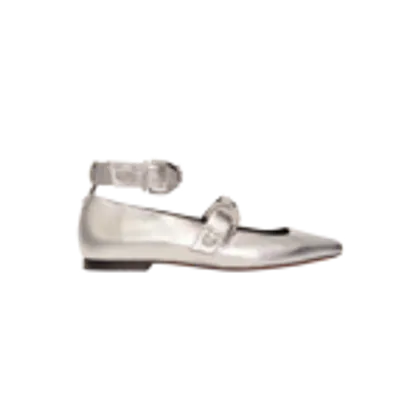 Giày bệt da metallic Mary Jane đinh tán P38 Bạc