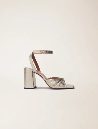 Sandal cao gót da trơn metallic ánh kim P38 Vàng