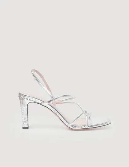 Sandal da cao gót quai mảnh 36 Bạc