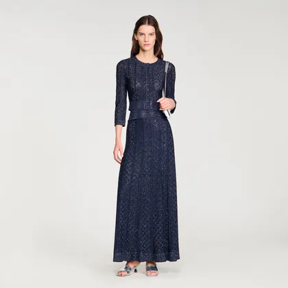 Áo len cardigan dáng ngắn đan họa tiết Strass 310 Xanh Navy