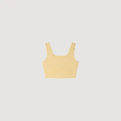 Áo croptop dệt kim 1 Vàng be nhạt
