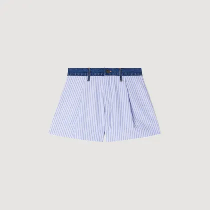 Quần short kẻ sọc chi tiết denim 36 Xanh dương