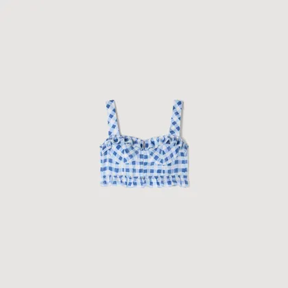 Áo croptop vải lanh kẻ caro 310 Xanh / Trắng