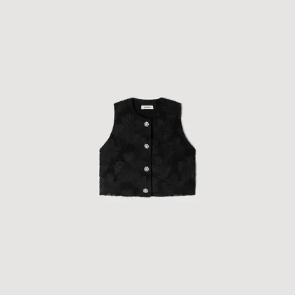 Áo crop top Amie thêu Guipure 2 Đen