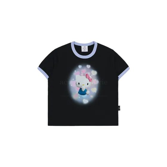 Áo Thun Crop ADLV Hello Kitty 3D Artwork Đen