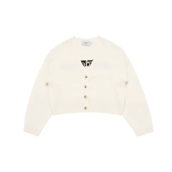 Áo Cardigan Crop Basic Logo Trắng Ngà